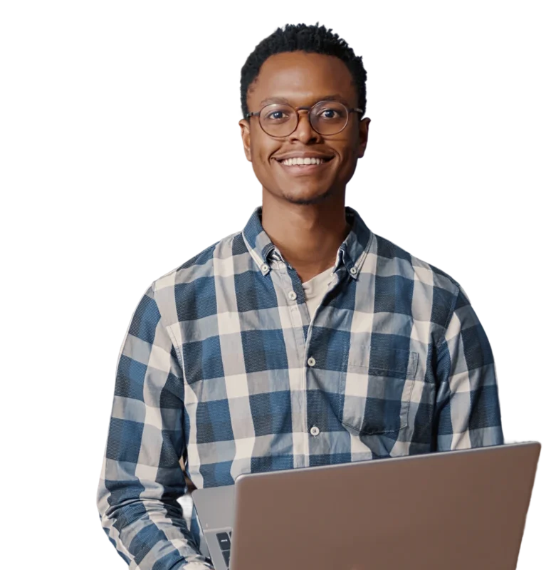 Programmer working on laptop in office